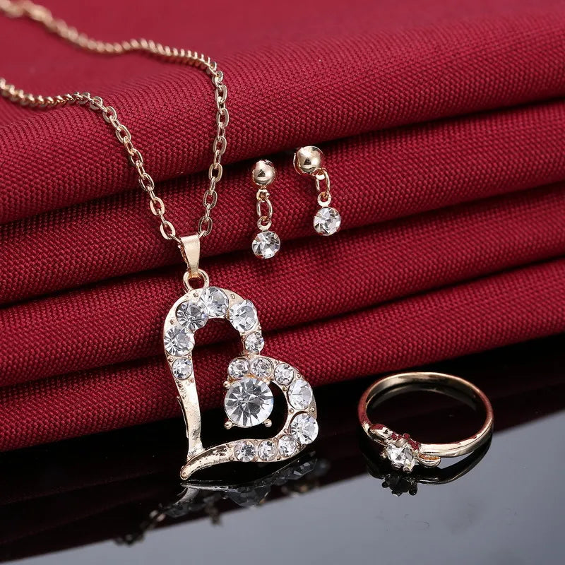 Heart Pendant Jewelry Set Rhinestone Jewellery